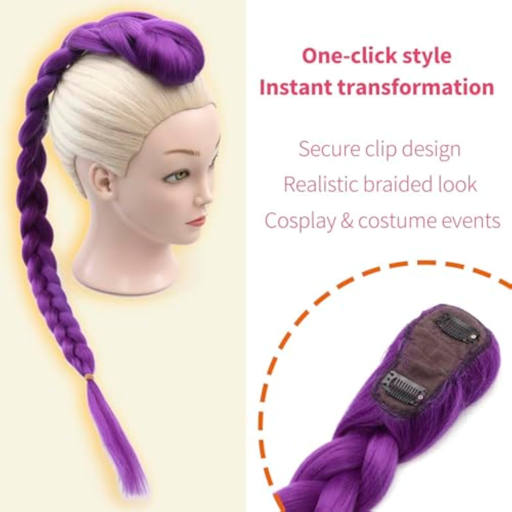 26 Inch Long Purple Braid Ponytail Extensions for Kids